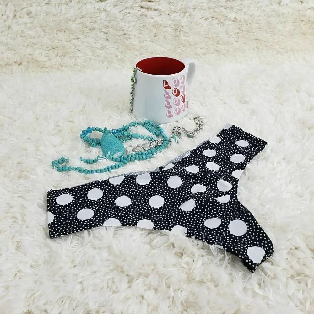 VS White Polka Dots Shimmer Sexy Illusions THONG XLARGE